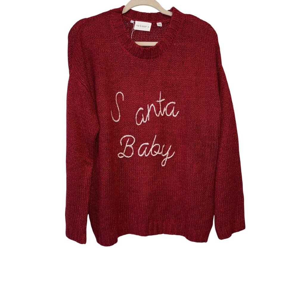 NWT Mia & Tess XL Santa Baby Red Knit Sweater With Embroidered Text